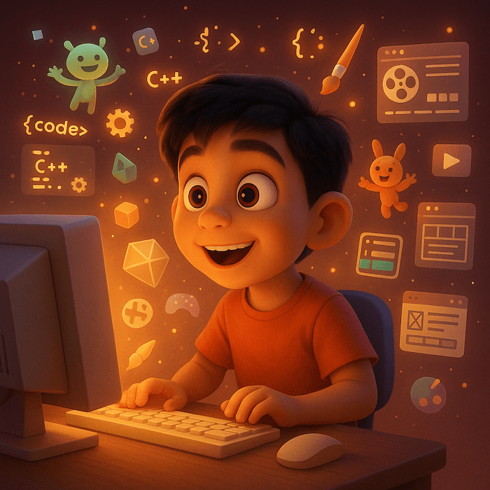 9-year-old Rafid creating on computer